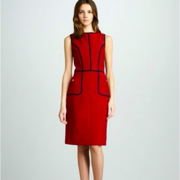 Tory Burch Dresses & Skirts - Tory Burch Red Sheath Dress Black Trim Size 6 Wool Blend Partially Lined